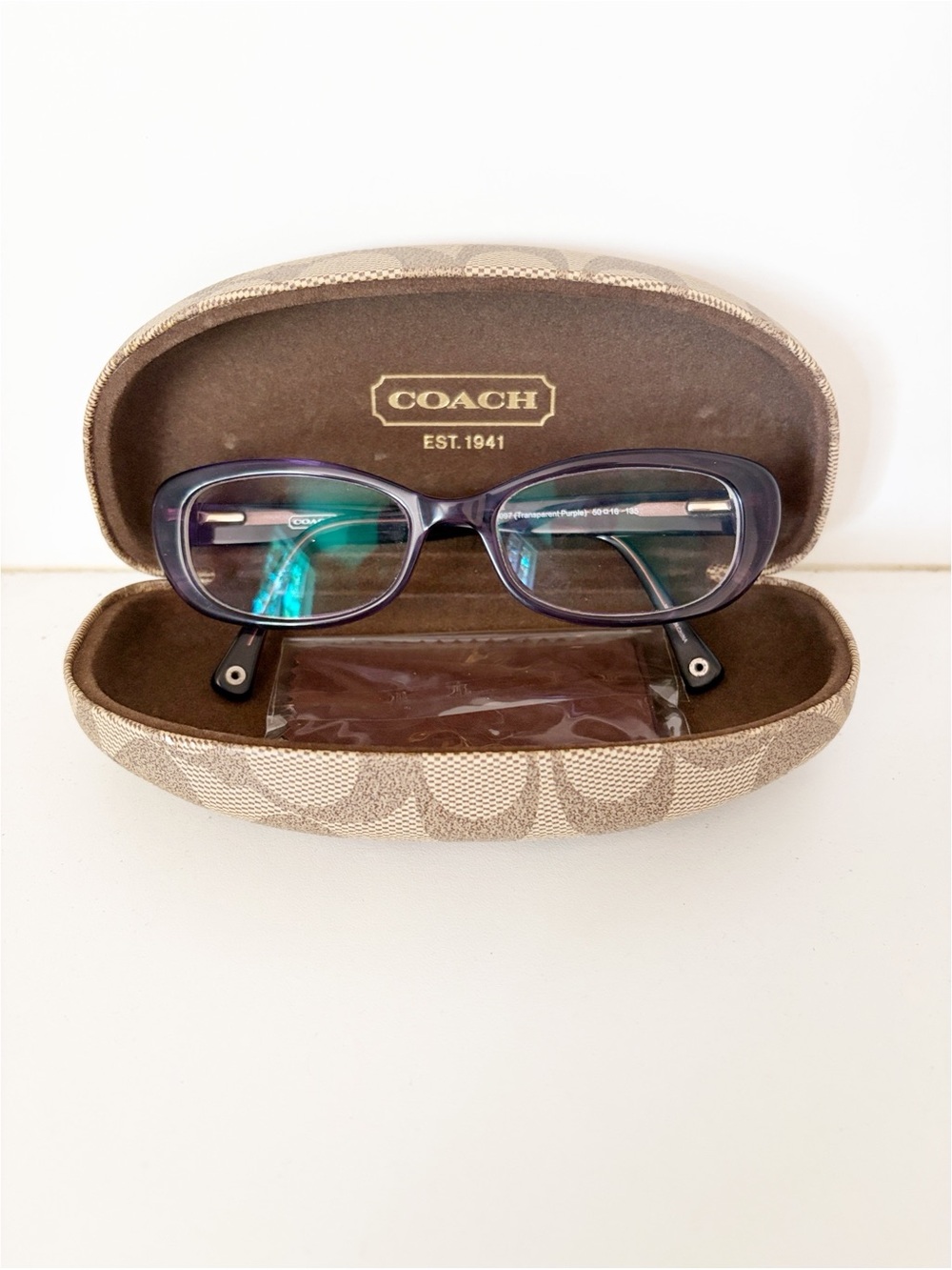 Coach Transparent Purple Rectangular eyewear frames with original case